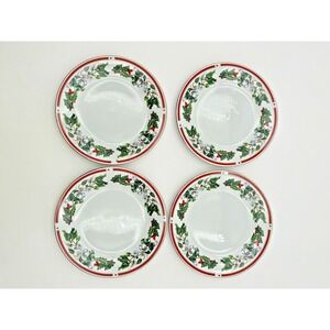 Lynns Fine China St Maria Christmas Holly Bread Dessert Plate 7.5" Set of 4 EUC